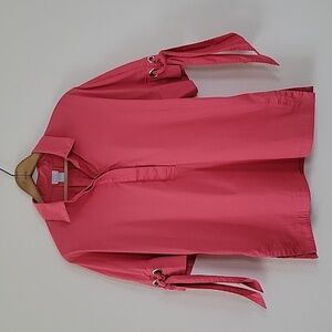 Chico's Salmon Pink Poplin Grommet Sleeve Tunic Size Medium/8
